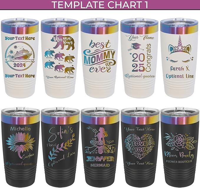 iProductsUS Personalized Tumblers with Lid and Straw, 20oz ION-Plated Stainless Steel Engraved Custom Cup with Name Text, Customized Mothers Day Gifts for Mom, Her, Christmas Birthday (Prism Colors)-BubblyBeeBaby