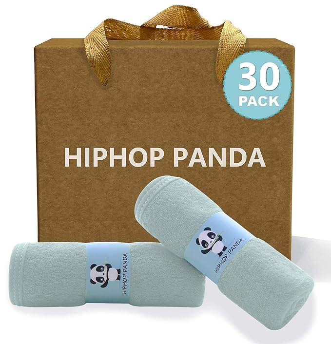 HIPHOP PANDA Baby Washcloths, Rayon Made from Bamboo - 2 Layer Ultra Soft Absorbent Newborn Bath Face Towel - Reusable Baby Wipes for Delicate Skin - Green, 30 Pack-BubblyBeeBaby
