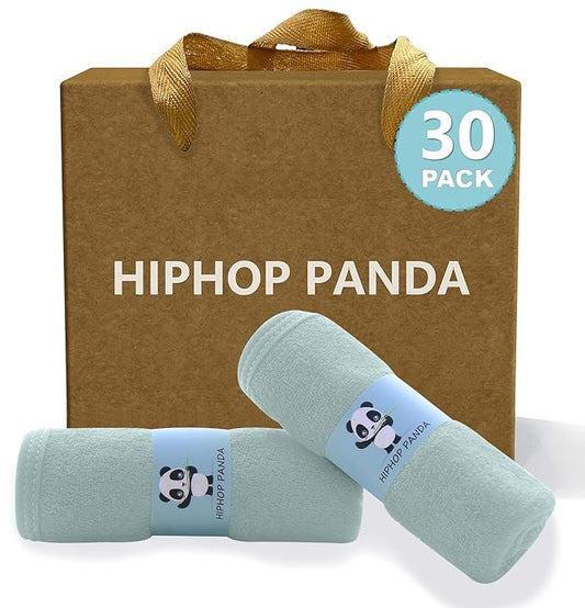 HIPHOP PANDA Baby Washcloths, Rayon Made from Bamboo - 2 Layer Ultra Soft Absorbent Newborn Bath Face Towel - Reusable Baby Wipes for Delicate Skin - Green, 30 Pack-BubblyBeeBaby