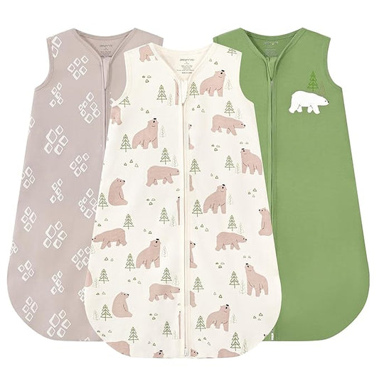 JELLYMONI Baby Sleep Sack 0-6 Months, 100% Cotton 3 Pack 0.5 TOG Baby Wearable Blanket Infant Sleep Sack with 2-Way Zipper Newborn Sleep Sacks-BubblyBeeBaby