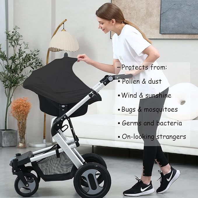 Carseat Covers for Baby Breastfeeding – Multi use Car Seat Canopy Cover, Infant Stroller Canopy Cover for Boy and Girls (Black Print)-BubblyBeeBaby