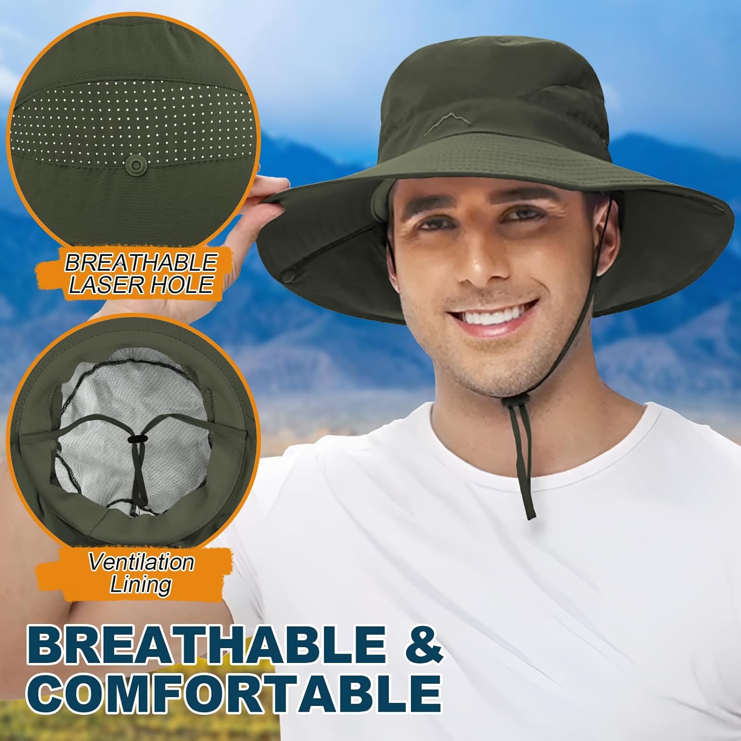 ZOORON Sun Hat for Men Women Fishing Hat with Neck Flap Wide Brim Bucket Hat UV Protection for Beach Camping Hiking