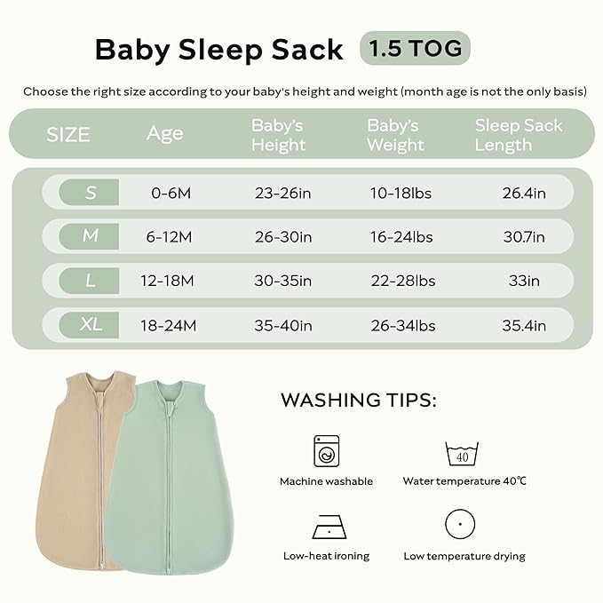 JELLYMONI Fleece Baby Sleep Sack 0-6 Months, 2 Pack 1.5 TOG Baby Wearable Blanket Winter Infant Sleep Sack with 2-Way Zipper, Warm Toddler Sleep Sack-BubblyBeeBaby