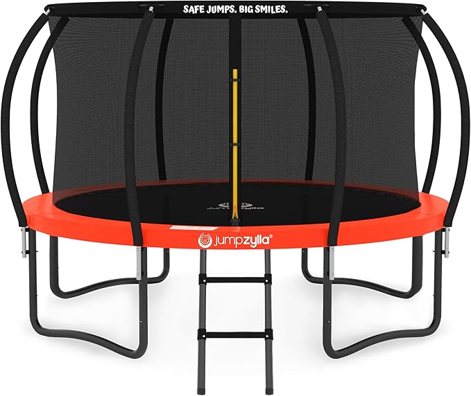 JUMPZYLLA Trampoline Outdoor 8FT 10FT 12FT 14FT 15FT 16FT with Enclosure and Ladder, ASTM Approved Recreational Trampoline for Kids and Adults, Anti-Rust Coated Frame-BubblyBeeBaby