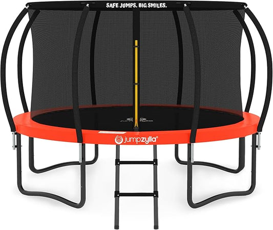 JUMPZYLLA Trampoline Outdoor 8FT 10FT 12FT 14FT 15FT 16FT with Enclosure and Ladder, ASTM Approved Recreational Trampoline for Kids and Adults, Anti-Rust Coated Frame-BubblyBeeBaby