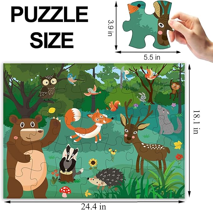 Jumbo Floor Puzzle for Kids, Large Jigsaw Puzzles 35 Piece for Kids Ages 3-5,Preschool Learning & Education Toys, Gifts for 4-8 Year Old Boys and Girls (Forest Animals)-BubblyBeeBaby