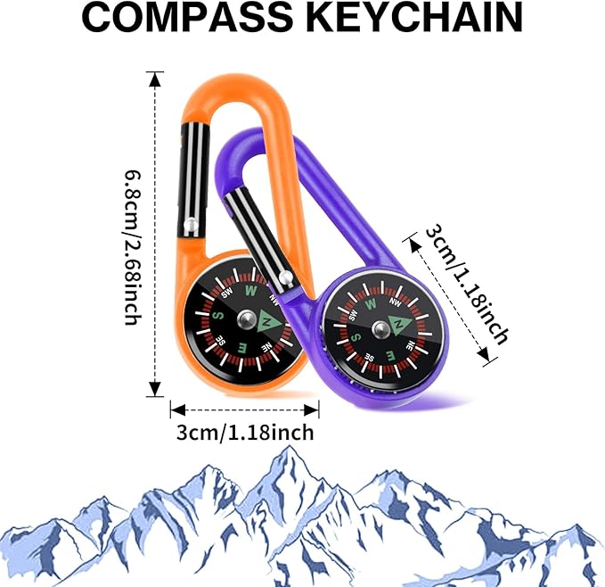 12 Pcs Mini Compass Keychain for Kids Bulk, Small Pocket Magnetic Compass Survival Hiking for Outdoor Survival Camping Party Backpacking Accessory-BubblyBeeBaby