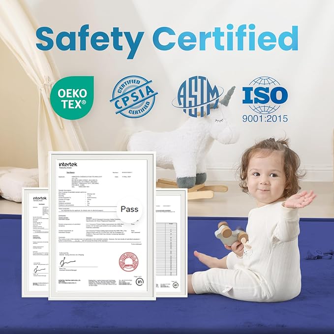 1.3" Thick Baby Play Mat for Floor, 28x72 Foam Tummy Time Mat, Padded Support Soft Plush Bedside Rugs for Infant Kids Toddler Crawling Kick Activity (Royal Blue)-BubblyBeeBaby