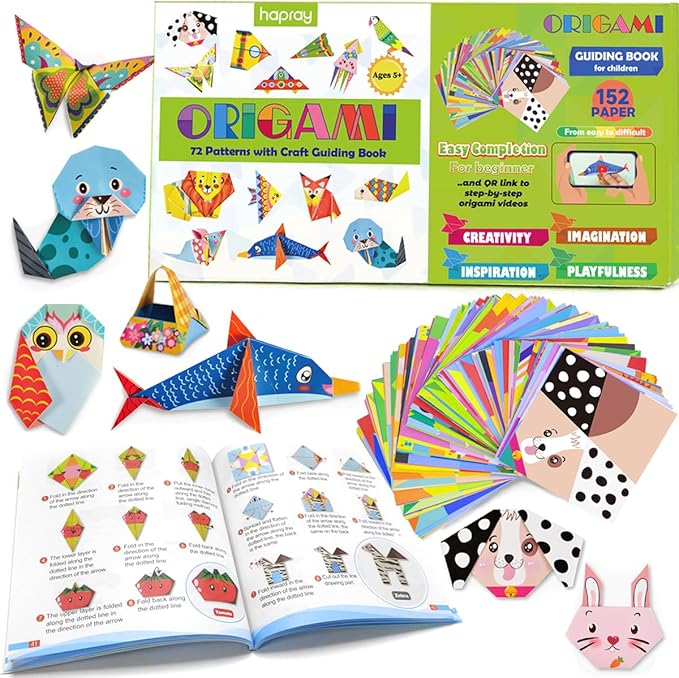 hapray Origami Kit for Kids Ages 5-8 8-12, with Guiding Book, 152 Paper with 72 Patterns, DIY Art and Craft Projects, Beginners Children's Day Gift Boy Girl-BubblyBeeBaby