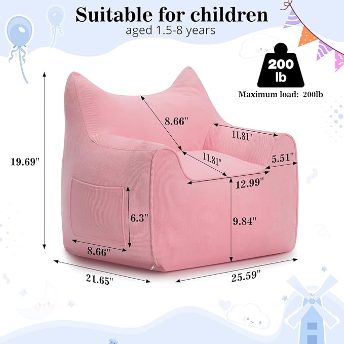 HOMMPA Kids Bean Bag Chair Stuffed Toddler Bean Bag Sofa with Pocket Filler Bean Bag Chair for Kids Boys and Girls Baby Lazy Floor Sofa Chair for Gaming Reading Playing Pink-BubblyBeeBaby