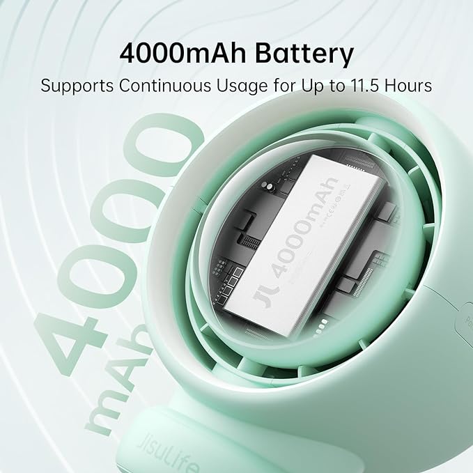 JISULIFE Stroller Fan Baby Large, Safe Bladeless for Crib, Desk, 4000mAh Battery Rechargeable Portable Cooling Fan with Air Turbo Tech, Night Light, Food-Grade Gift for Mom/Dad/Friend - Green-BubblyBeeBaby