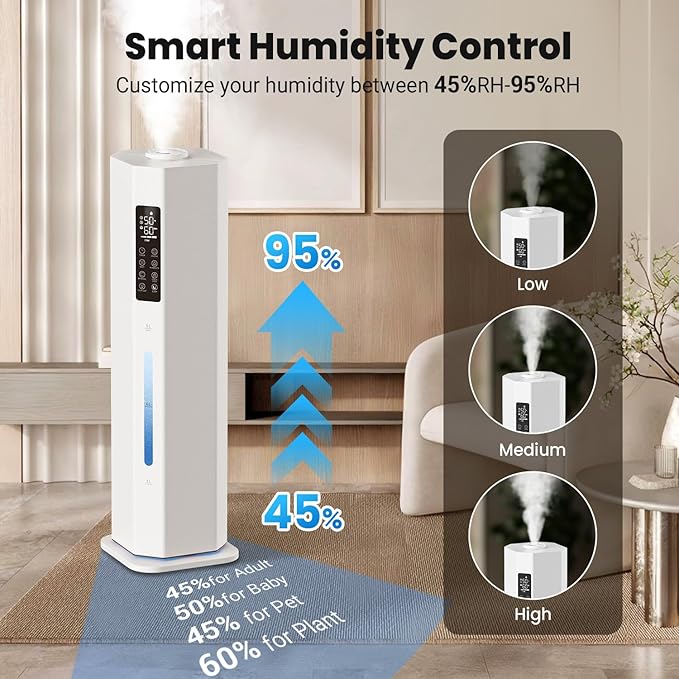 Humidifiers for Bedroom - GloryAir 2.38Gal/9L Top Fill Cool Mist Humidifier for Large Room 500ft² 120H Last with Auto Mode 7-Color Light Humidistat Aroma Box Quiet Humidifiers for Plants Baby & Adults-BubblyBeeBaby