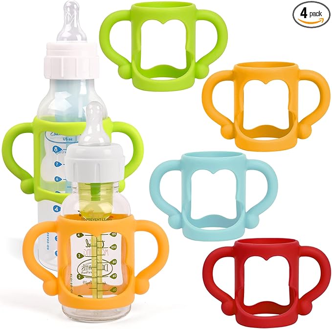 HUAKENER Silicone Baby Bottle Handles (4 Pack) - Easy Grip Holder for Dr. Brown Narrow Bottles - BPA Free-BubblyBeeBaby