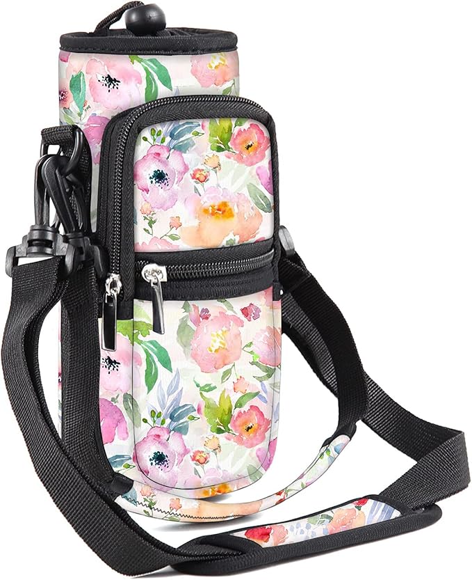 25/32/40/64oz Water Bottle Bag Holder Carrier-Insulated Crossbody Sling Case Sleeve with Strap & Pockets for Men Women Gym Cycling Travel Walking Hiking Camping-BubblyBeeBaby