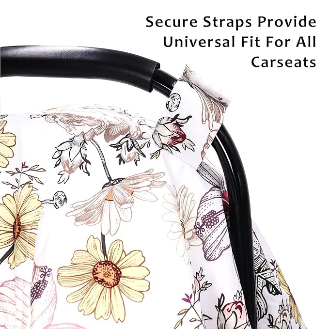 Floral Baby Car Seat Canopy Soft Plush Dotted Backing Baby Car Seat Cover Girls, Infant Carseat Canopy, Stretchy Multi- use Nursing Cover for Stroller/High Chair/Shopping Cart/Car Seat Canopies-BubblyBeeBaby