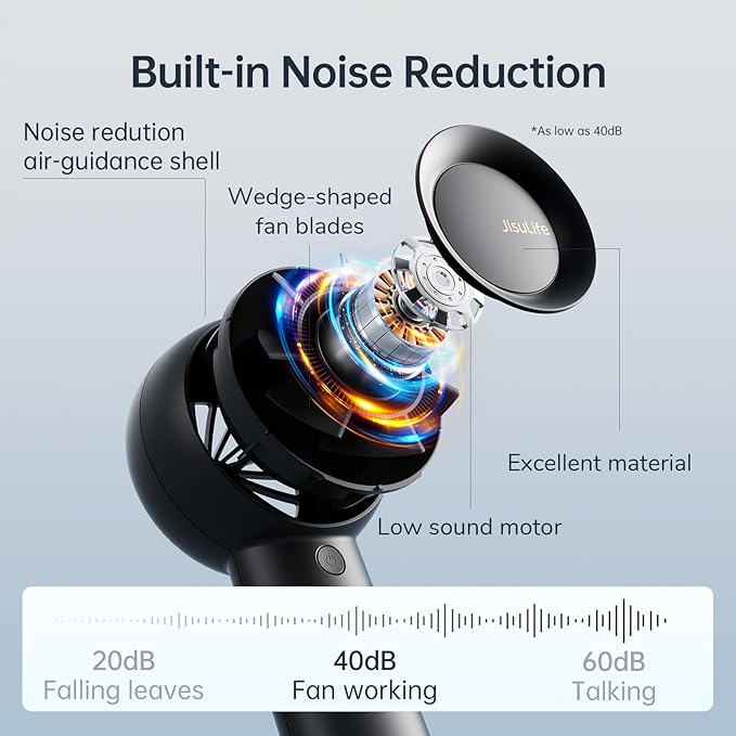 JISULIFE Portable Handheld Turbo Fan [18H Max Cooling Time], 6000mAh USB Rechargeable Personal Battery Operated Lash Small Pocket Fan with 5 Speeds for Travel/Outdoor/Vacation/Concerts- Black-BubblyBeeBaby
