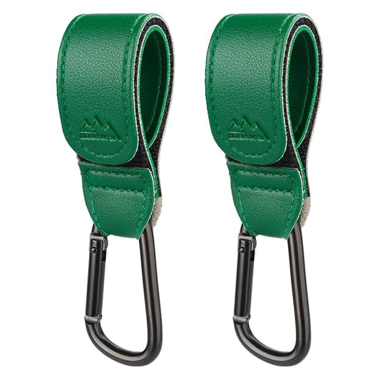 Baby Stroller Hooks Bag Hooks for Hanging Diaper Bags Multipurpose Hooks for Grocery Shopping Bags Premium Vegan Leather Pram Straps 2 Pcs (Green)-BubblyBeeBaby