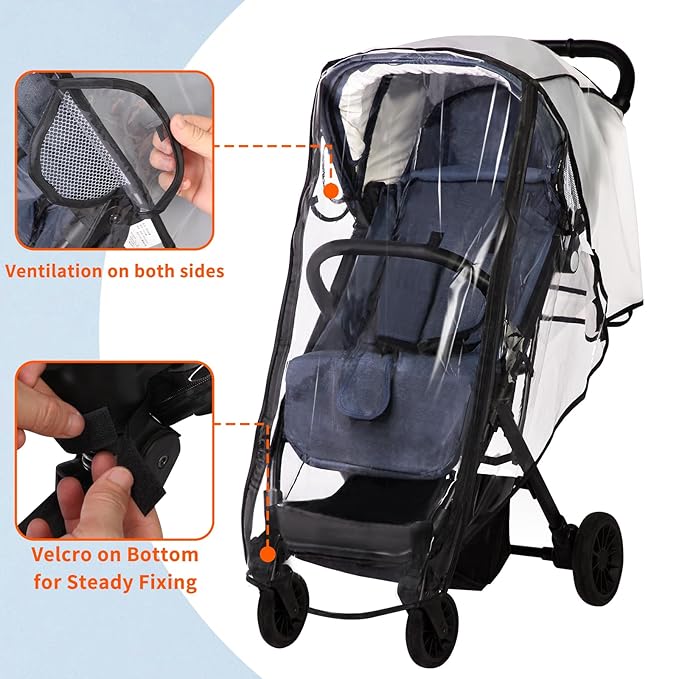 Universal Stroller Rain Cover, Clear Breathable Weather Shield with Waterproof Zipper, 4 Seasons Protection (XL)-BubblyBeeBaby