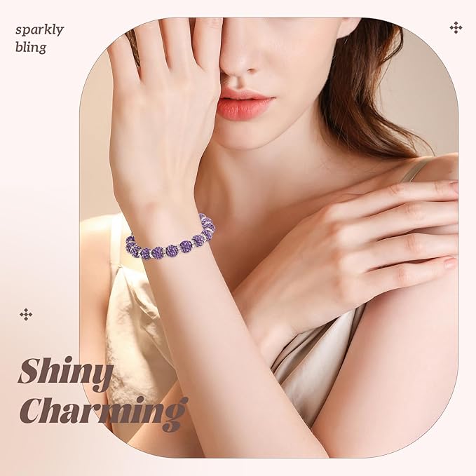 105pcs 10mm Rhinestone Beads for Jewelry Making, Purple Shiny Round Disco Ball Beads Bulk, Sparkle Crystal Clay Christmas for Bracelet Baseball Necklace Earring Crafting and DIY-BubblyBeeBaby