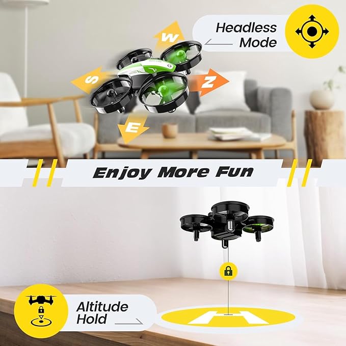 Holy Stone Mini Drone for Kids and Beginners, Indoor Outdoor Quadcopter Plane for Boys Girls with Auto Hover, 3D Flips, 3 Batteries, Headless Mode, Great Gift Toy for Boys and Girls, HS210 Green-BubblyBeeBaby
