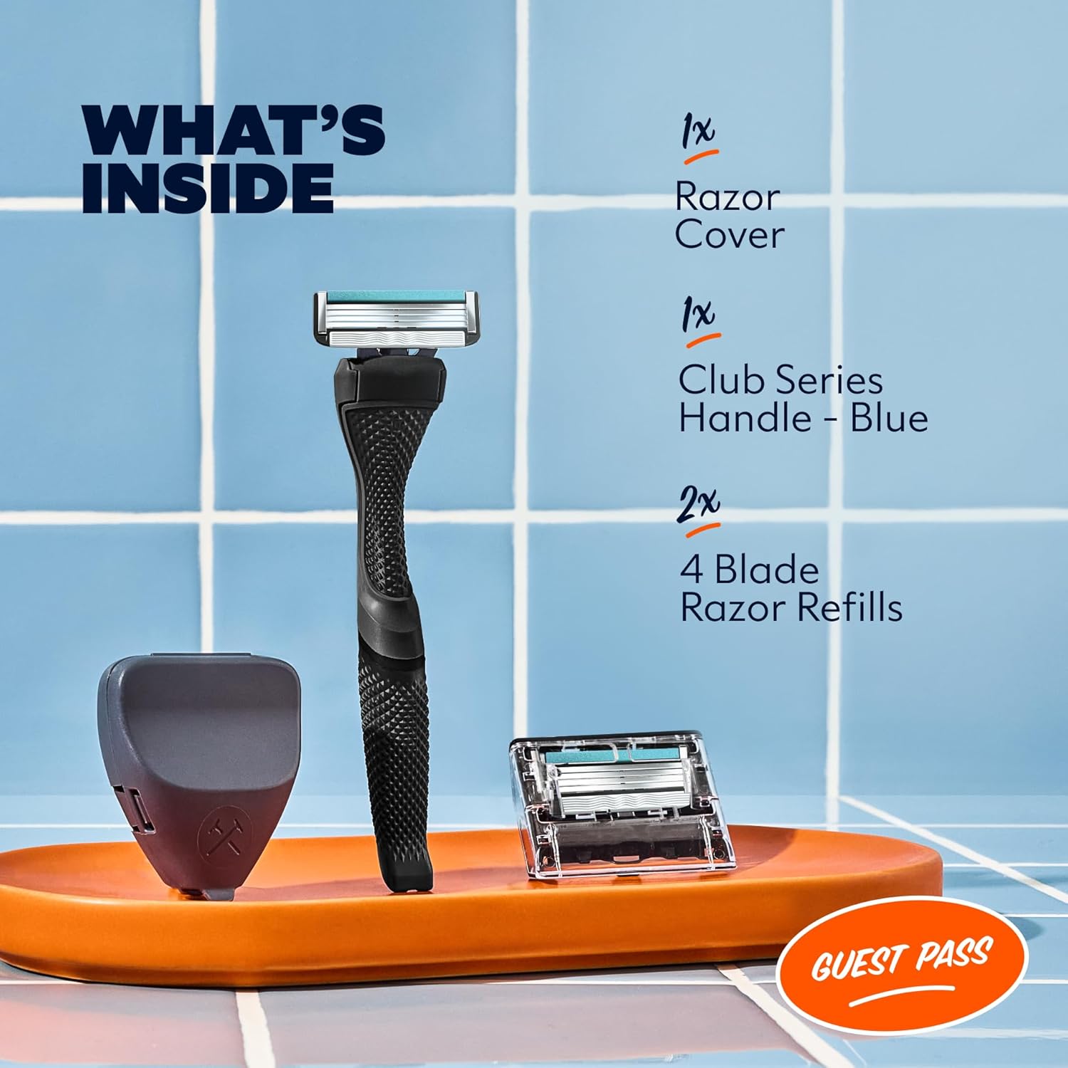 Dollar Shave Club | The Guest Pass Shave Set | 2 Swift Rinse Refill Cartridges, 1 Handle (Black), 1 Razor Cover, Razors for Men