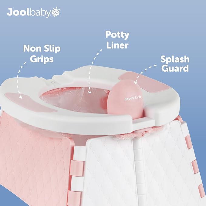 Jool Baby Portable Potty Training Chair with Travel Bag and 30 Liners, Foldable, Indoor/Outdoor Use, Camping (Pink)-BubblyBeeBaby