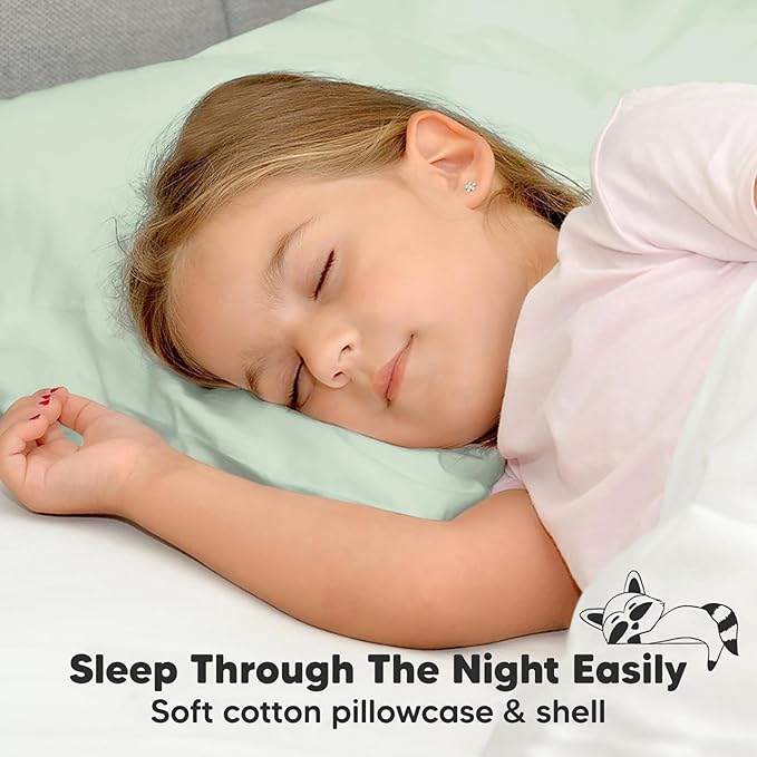 KeaBabies Toddler Pillow with Pillowcase, Jumbo 14X20 - Soft Organic Cotton Toddler Pillows for Sleeping - Machine Washable - Perfect for Travel, Toddler Bed Set (Sage)-BubblyBeeBaby
