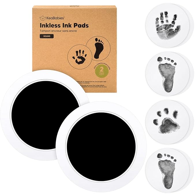 2-Pack Round Inkless Baby Hand and Footprint Kit - Mess Free Ink Pad for Newborn Keepsake, Dog Nose & Paw Print Kit, Clean Touch Ink Pad for Baby Hand & Footprints,Ideal New Mom Gifts (Jet Black)-BubblyBeeBaby