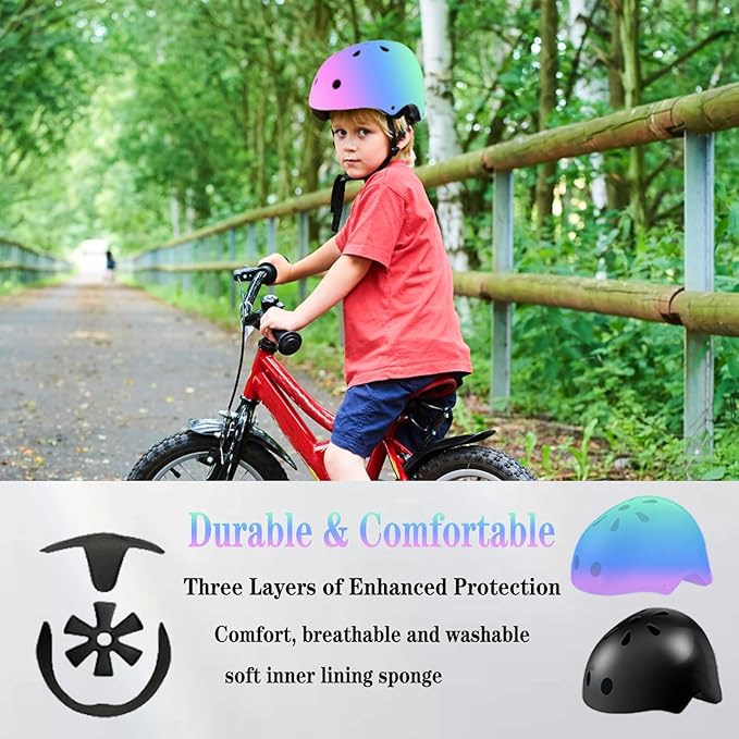 Kids Bike Helmet Set Adjustable for Children, Boys, Girls and Teenagers Aged 3-8 Years Includes Elbow, Knee, Wrist Guards Children's Helmet Protection Set for Bikes SkateboardsRollerskates-BubblyBeeBaby