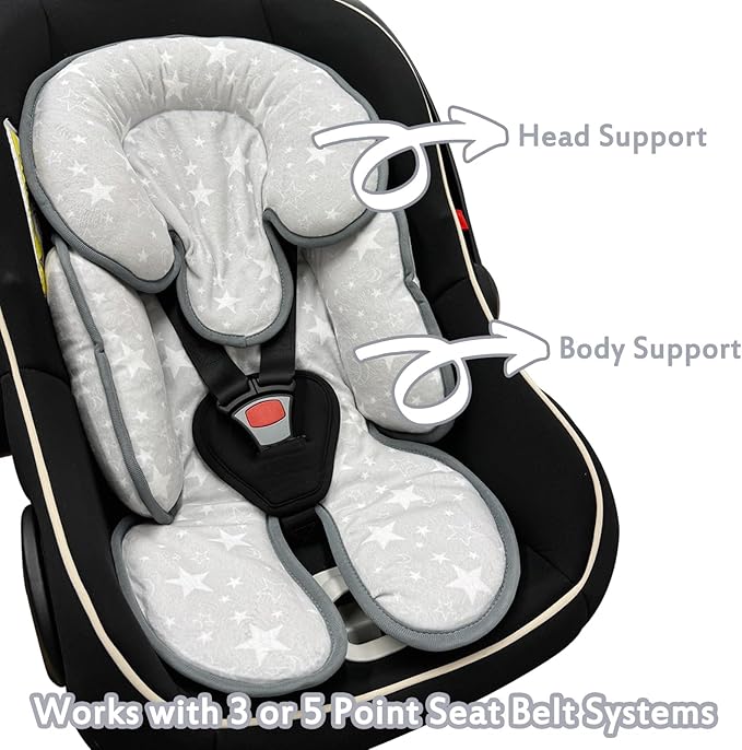 Infant Car Seat Insert, 2 in 1 Reversible Baby Car Seat Head & Body Support Cushion Pillow for Newborn,Soft Newborn Carseat Head Support Pad for Carseats, Strollers, Swings, Bouncers-BubblyBeeBaby