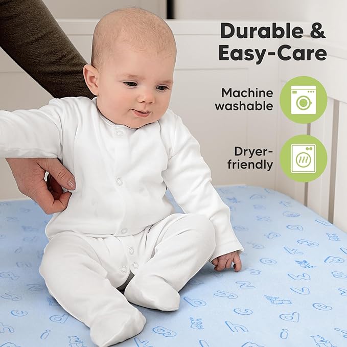 KeaBabies 2-Pack Organic Crib Sheets for Boys, Girls - 52x28 Fitted Crib Mattress Sheet Neutral, Breathable Jersey Cotton Cover for Baby Bed, Toddler Mattress, Soft & Cute Prints (ABC Land Sky)-BubblyBeeBaby