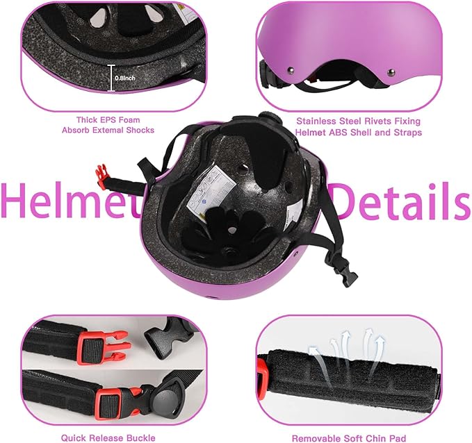 Kids Bike Helmet Set Adjustable Helmet for Ages 3-15 Kids Toddler Boys Girls Youth, Multi-Sport Bicycle Skateboarding Football Rollerskating Scooter Rollerblade Balance Bike Helmets-BubblyBeeBaby