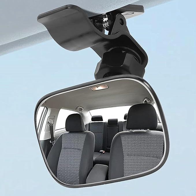 Car Interior Rearview Baby Mirror, Universal Wide Angle Convex Mirrors Clip On Mirror for Infant Toddler Child Backseat, 360° Freely Adjustable. (Black)-BubblyBeeBaby