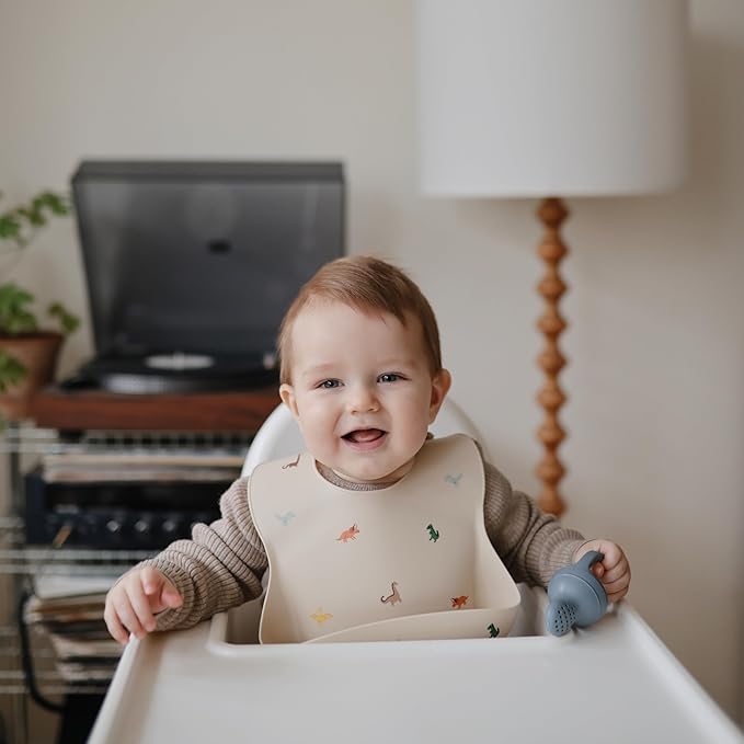 mushie Silicone Baby Bib | Adjustable Fit Waterproof Bibs (Dinosaurs)-BubblyBeeBaby