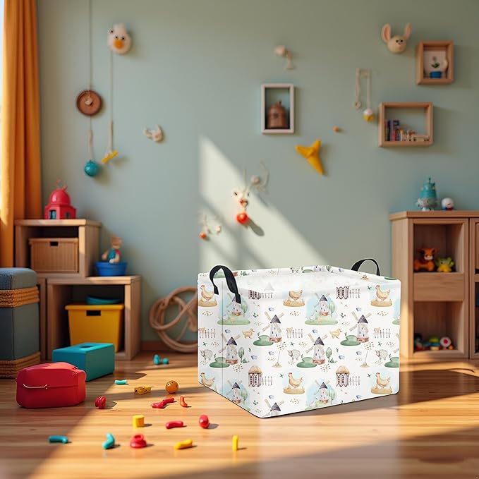 HIYAGON Rectangular Baby Basket for Boys Kids Baby Storage Basket Toy Storage Bin Organizer Box Room Decor(Farm)-BubblyBeeBaby