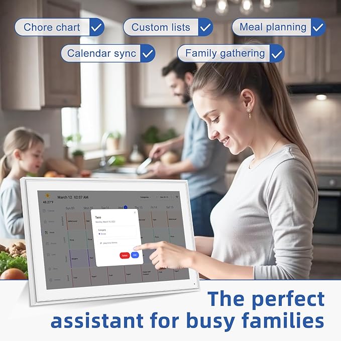 21.5 Inch Digital Calendar, Electronic Chore Chart, Smart Weekly and Monthly Planner 1920 * 1080P IPS Touchscreen Wall and Desk Calendar for Family Schedules, White-BubblyBeeBaby