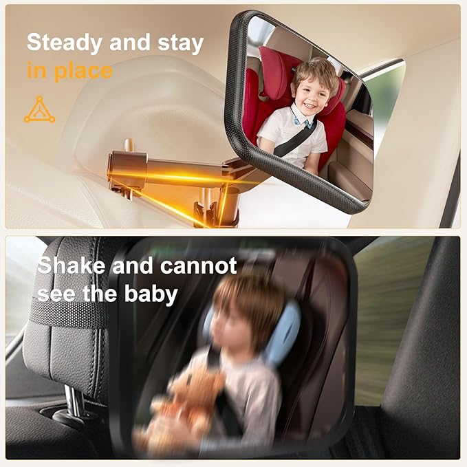 Baby Car Mirror for Rear Facing Seat - Clear View, Upgraded Hook Clip Design, 360 Rotation, Wide Crystal View, Shatterproof Crash Tested and Certified-BubblyBeeBaby