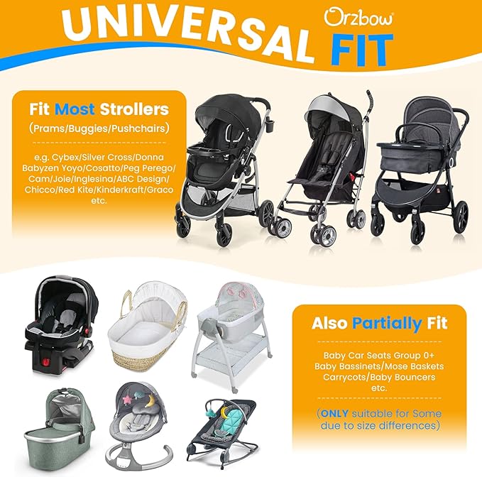 Orzbow 2-in-1 Baby Mosquito Net with UPF50+ Sunshade for Stroller, Breathable Stroller Mosquito Netting Privacy Cover with Two-Way Zipper & Storage Bag for Bassinet, Car Seat & Carrycot, Grey-BubblyBeeBaby