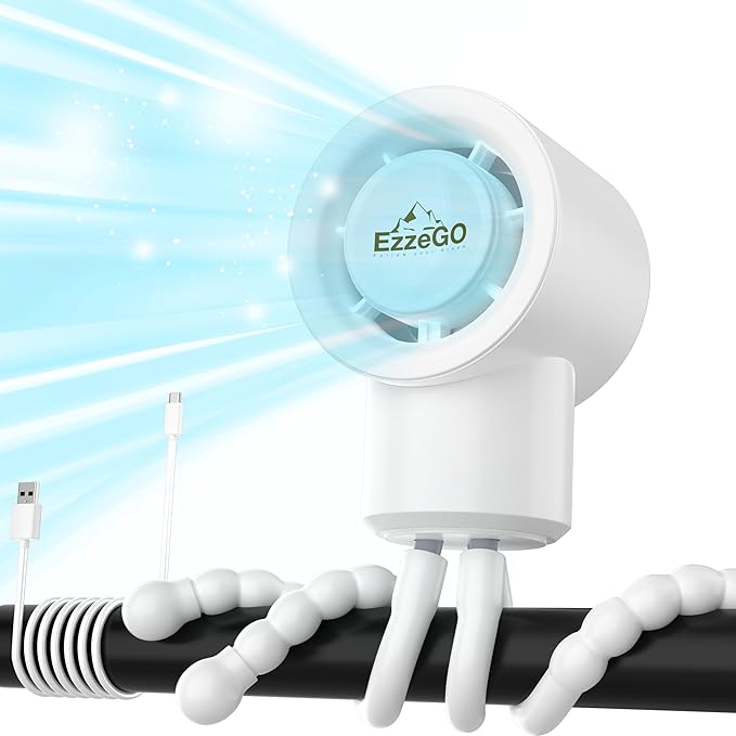 Portable Mini Travel Stroller Fan - Battery Operated, Clip On, Small, Handheld, Rotating, Rechargeable, Personal Fan with Flexible Tripod, 3 Speeds for Baby Crib, Bed Car, Seat Treadmill-BubblyBeeBaby