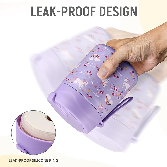 17oz Soup Thermo for Hot Food Kids Insulated Vacuum Food Jar with Stainless Steel Spoon Wide Mouth Thermo Leakproof Lunch Food Container Kids Hot Lunch Box (Purple-Horse)-BubblyBeeBaby