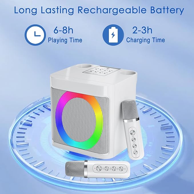 Karaoke Machine for Kids Adults - Portable Bluetooth Speaker with 2 Wireless Microphones, Singing Machine for Party, Birthday Gifts for Girls Boys Ages 4, 5, 6, 7, 8, 9, 10, 11, 12+ Years Old-BubblyBeeBaby