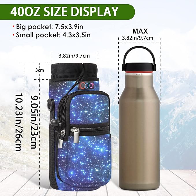 icolor Water Bottle Carrier Bag with Strap 25/32/40 oz Crossbody Bottle Holder with Phone Pocket Sling Sleeve Insulated Neoprene Water Bottle Pouch for Walking Travelling-BubblyBeeBaby