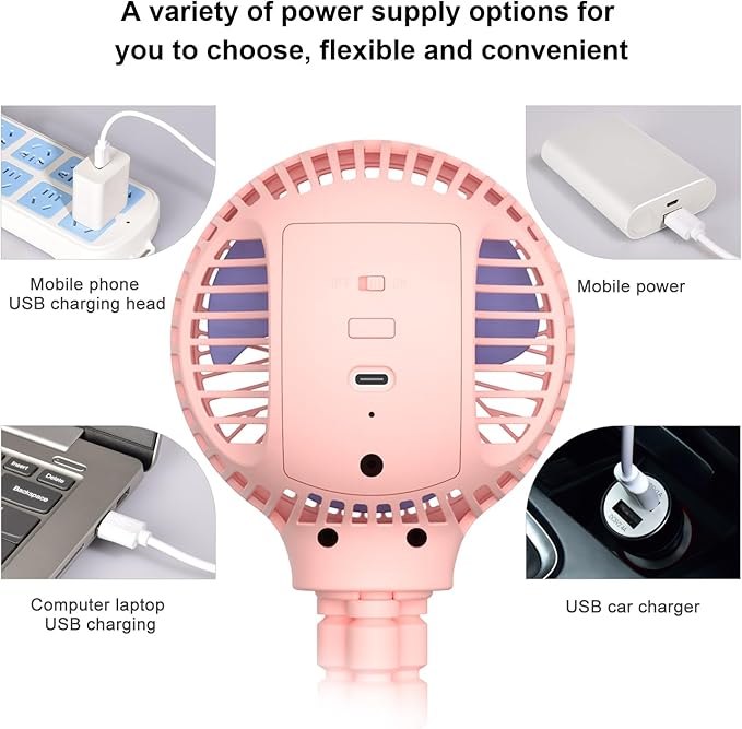 HomeLifairy Portable Stroller Fan, USB or Rechargeable Battery Operated with 3 Speeds and 360°Rotate, Cooling Clip On for Baby Crib Travel Car Seat Pink-BubblyBeeBaby