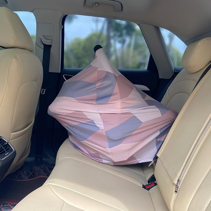 Carseat Cover Boy and Girls - Multi-use Nursing Car Seat Canopy Cover for Breastfeeding, Infant Stroller Cover, High Chair Cover (Baby Pink)-BubblyBeeBaby