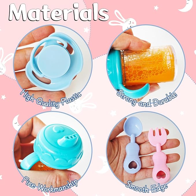 12 Pcs Baby Doll Accessories Magic Bottle set,Pretend Play Feeding Toy Set with Package,Doll Feeding Set for Kids Girls,Magic Disappearing Juice Milk Bottles,Sippy Cups,Pacifiers,Bowl Spoons-BubblyBeeBaby