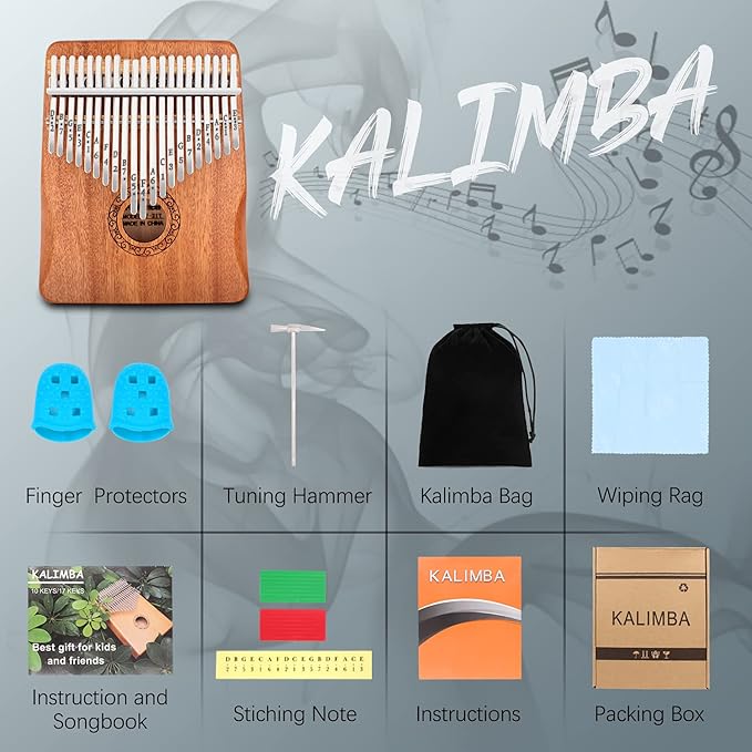 Kalimba Thumb Piano,YUNDIE Portable 21 Keys Mbira Finger Piano with Tune Hammer and Study Instruction,Musical Instruments Gift for Kid Adult Beginners Professional(Brown)-BubblyBeeBaby
