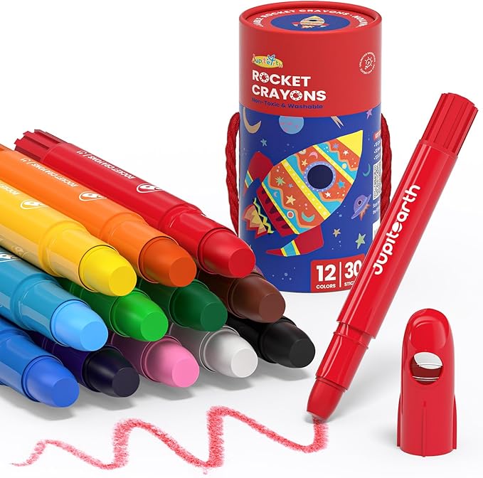 12 Colors Twist Crayons for Toddlers 1-3, Non-Toxic Washable Crayons for Ages 4-8 with Storage Bucket, Ultra-Silky and Easy to Hold Art Supplies, Ideal Coloring Gift for Boys and Girls-BubblyBeeBaby