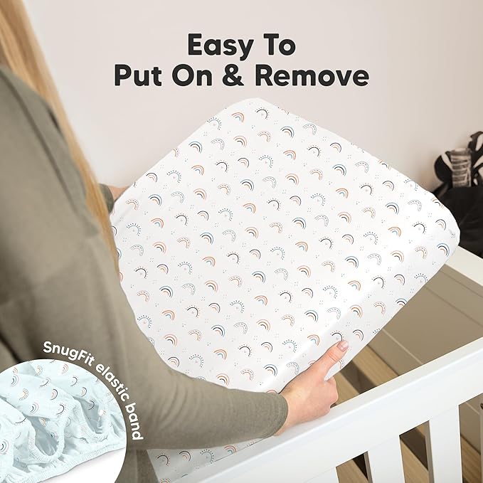 KeaBabies 2-Pack Organic Crib Sheets for Boys, Girls - 52x28 Fitted Crib Mattress Sheet Neutral, Breathable Jersey Cotton Cover for Baby Bed, Toddler Mattress, Soft & Cute Prints (Cosmo)-BubblyBeeBaby