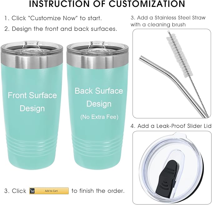 iProductsUS Personalized Tumbler for Women, 20oz Custom Insulated Stainless Steel Cup Engraved Your Name and Designs, Travel Coffee Mug with Lid, Gifts for Mom, Keep Drinks Cold and Hot (Teal)-BubblyBeeBaby