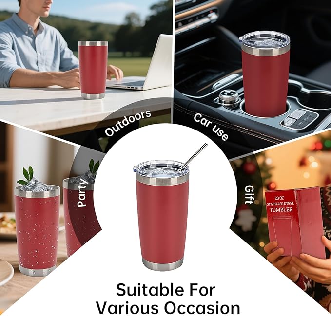 IEOVIEE 32 Pack 20oz Stainless Steel Bulk Tumblers with Lids and Straws Double Wall Insulated Travel Mug Durable Powder Coated Tumbler Bulk Cup for Cold and Hot Drinks(Red)-BubblyBeeBaby